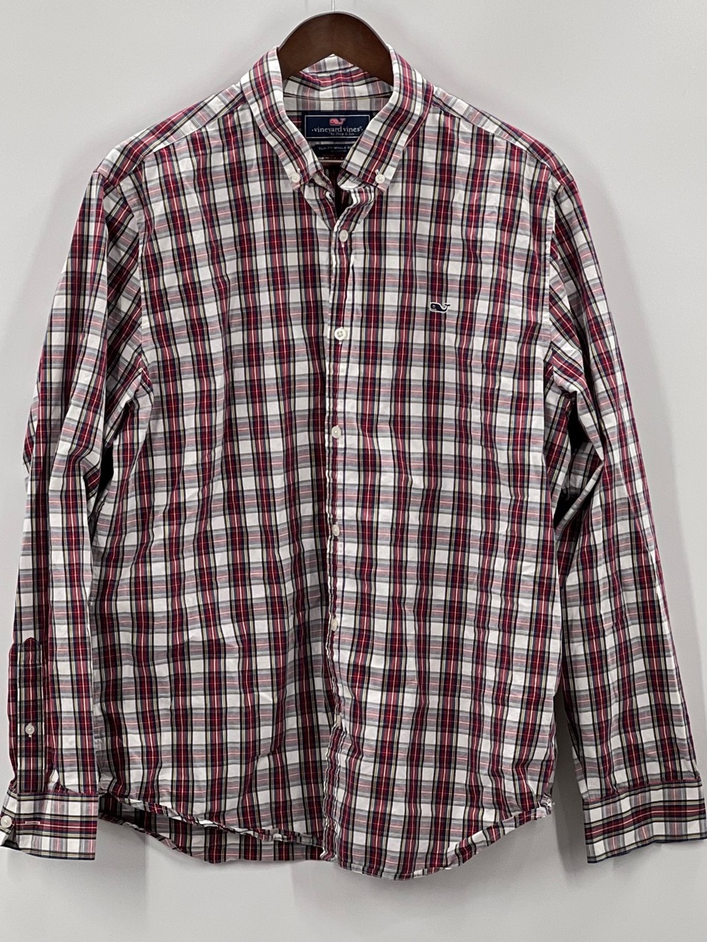 257 Vineyard Vines Men's Red Plaid Button-Down Shirt - Slim Fit Whale Shirt XL